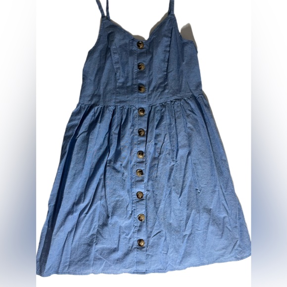 Blushmark Denim Midi Blue Dress Spaghetti Straps Stretchy Back Size Large - Picture 1 of 9